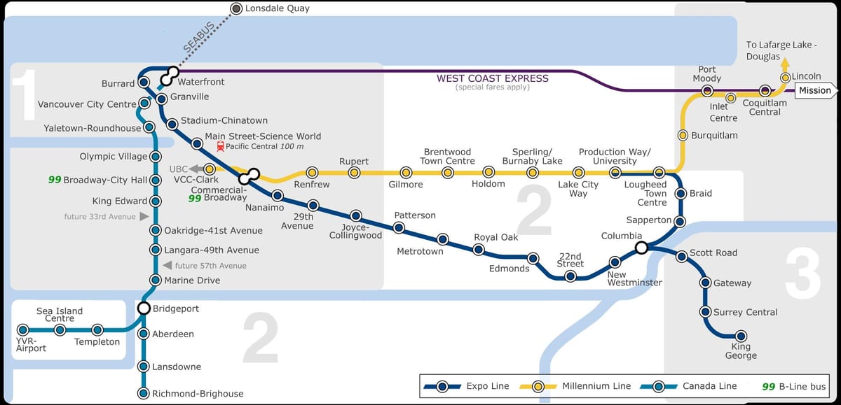 વાનકુવર એરપોર્ટ ડાઉનટાઉન skytrain નકશો