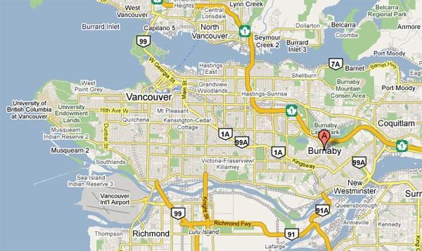 નકશો burnaby વાનકુવર