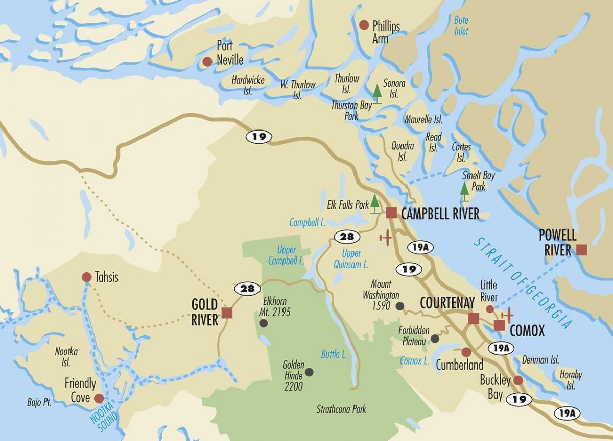 કેમ્પબેલ નદી નકશો વેનકૂવર ટાપુ